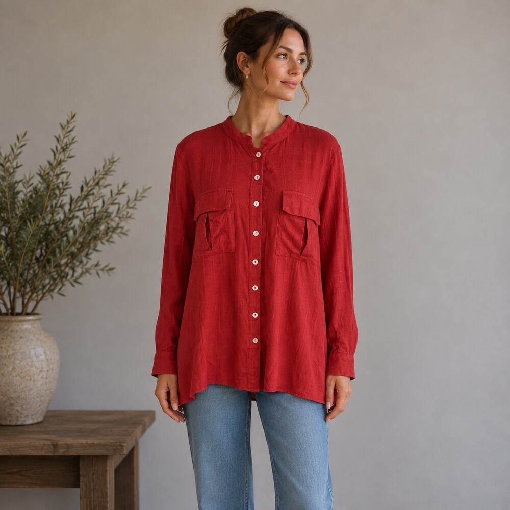 Fei Coral Button Down Top Medium